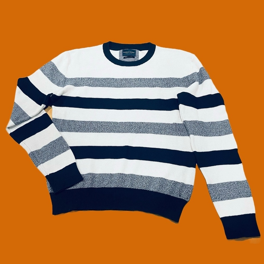 Denim & Flower Navy Blue White Crewneck Sweater Men’s XL